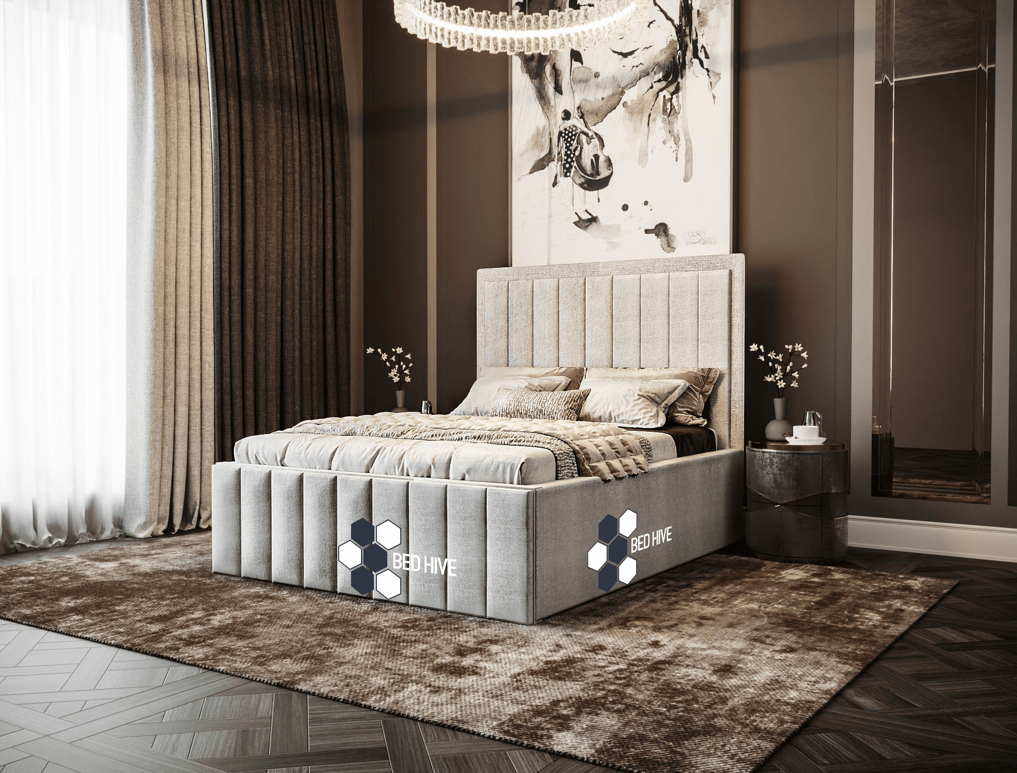 Largo Grande Chesterfield Designer Bed, line bed, stripe line bed, spanel bed