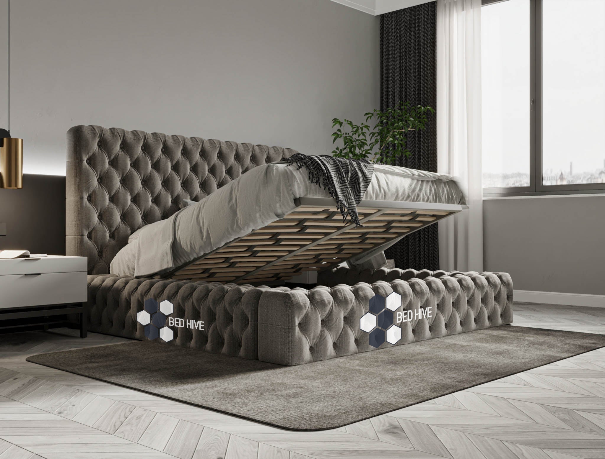 Ambassador Chesterfield Bed Frame, Chesterfield bed, Grey bed, bed frame, upholstered bed, new bed
