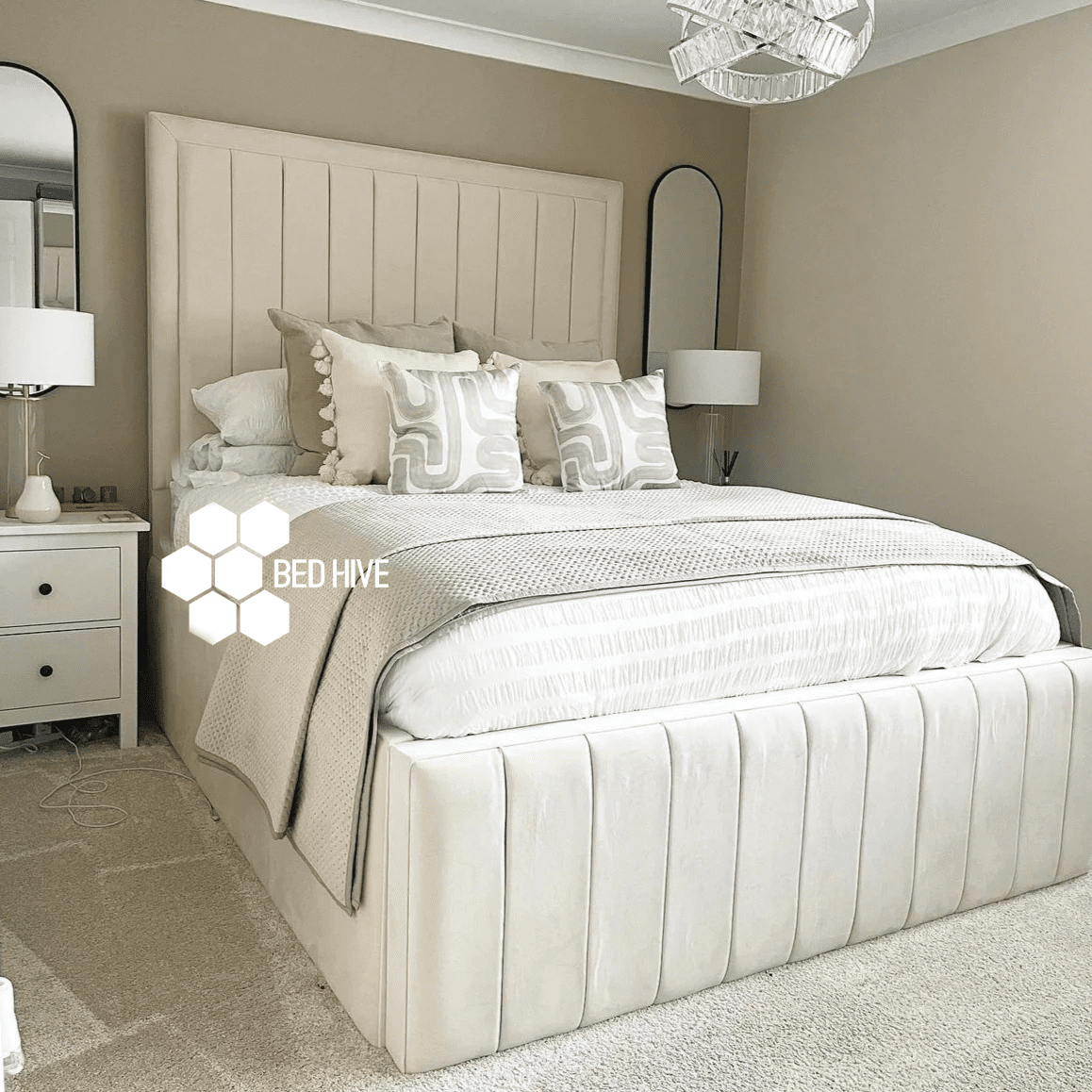 Rosie Panel Upholstered Stripe Line Chesterfield Bed Frame