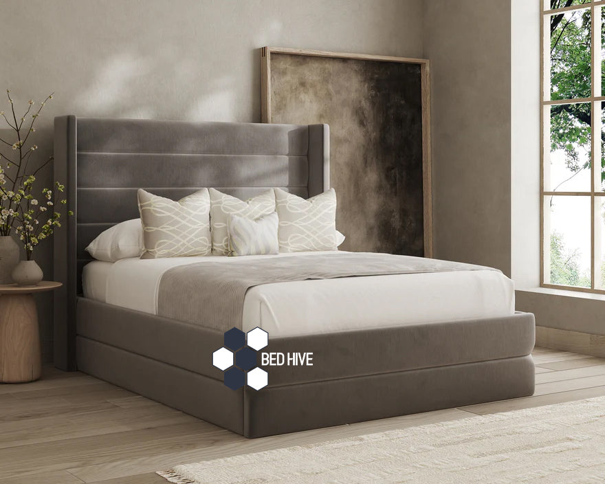 Horizontal Winged Linear Stripe Lines Bed Frame With Optional Storage